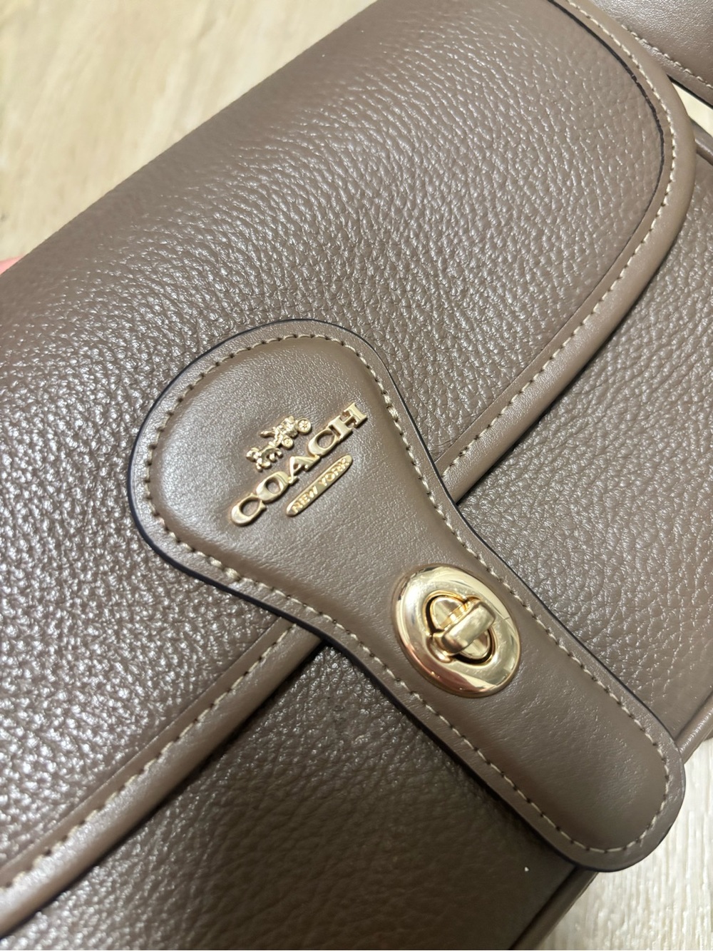 Coach Taupe Brown Leather Turnlock Shoulder Bag